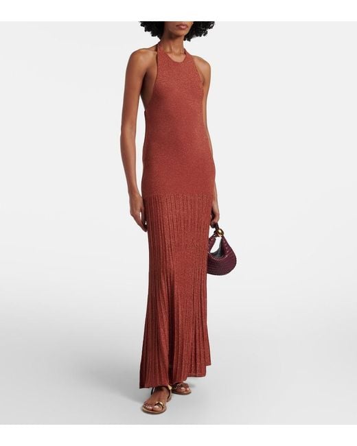 Faithfull The Brand Red Plisse Halterneck Cotton-Blend Maxi Dress