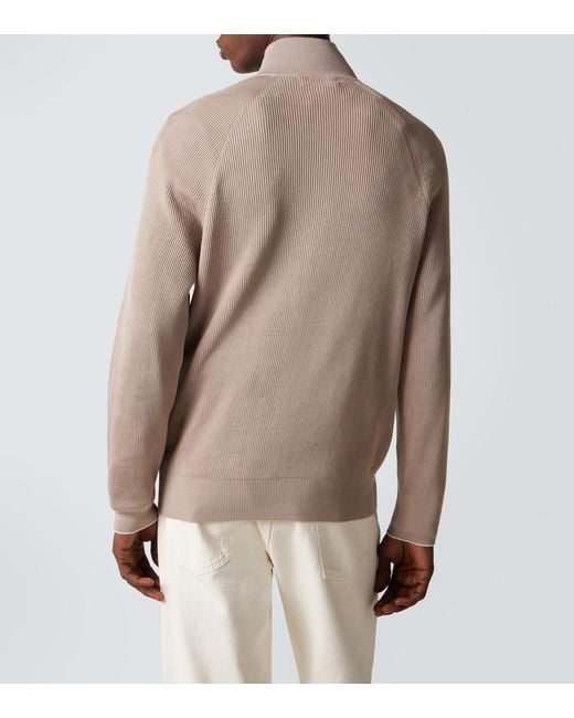 Brunello Cucinelli Brown Cotton Half-Zip Sweater for men