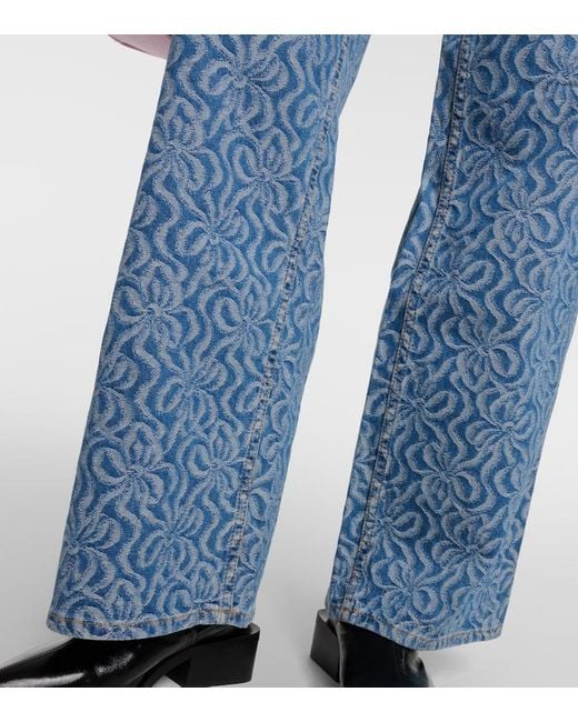 Ganni Blue Mid-Rise Wide-Leg Jeans