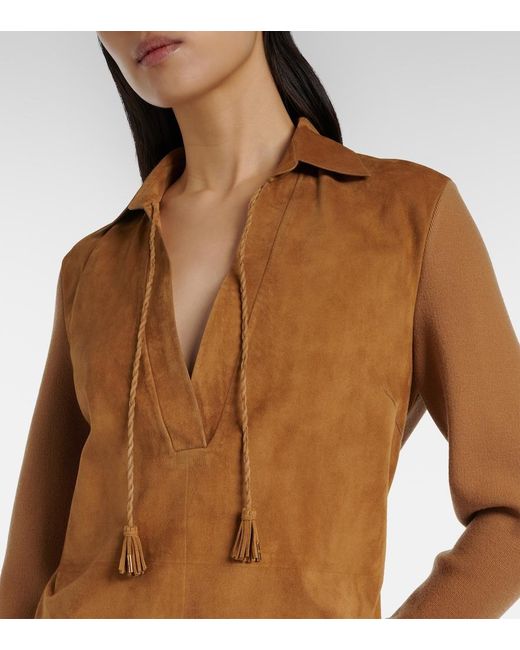 Tom Ford Brown Wool-Blend And Suede Minidress
