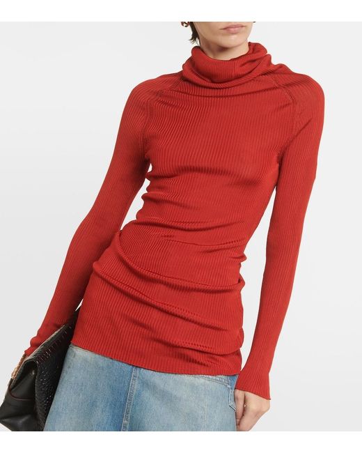 Victoria Beckham Red Ribbed-Knit Turtleneck Top
