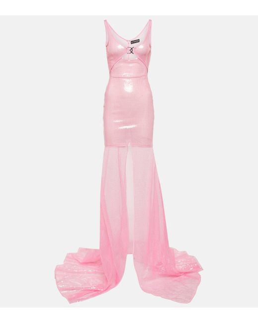 David Koma Pink Sequined Sheer Gown