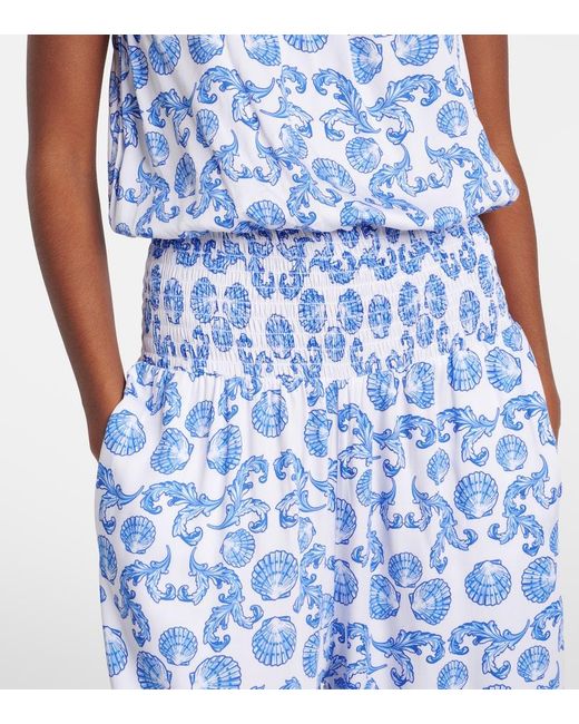 Melissa Odabash Blue Naomi Shirred Cotton Bandeau Jumpsuit