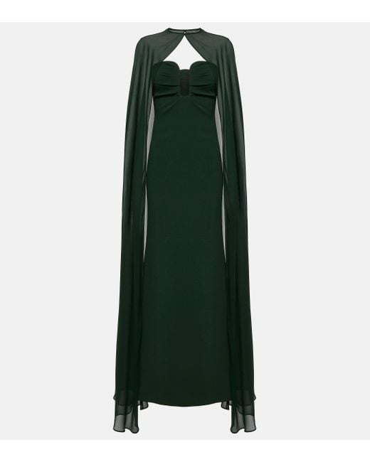 Roland Mouret Green Caped Strapless Satin Crepe Gown