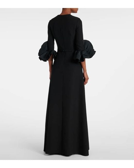 Safiyaa Black Belted Ruffled Crepe Gown