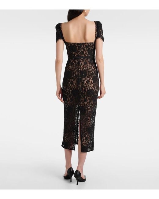 Self-Portrait Black Embellished Cotton-Blend Lace Midi Dress