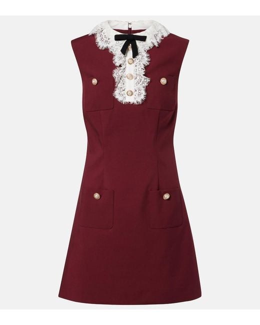 Self-Portrait Red Lace-Trimmed Crepe Minidress