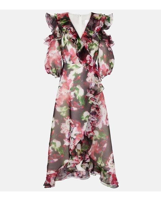 Costarellos Red Aria Ruffled Silk Organza Maxi Dress