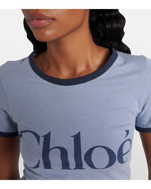 Chloé Blue Logo Cotton-Blend Jersey T-Shirt