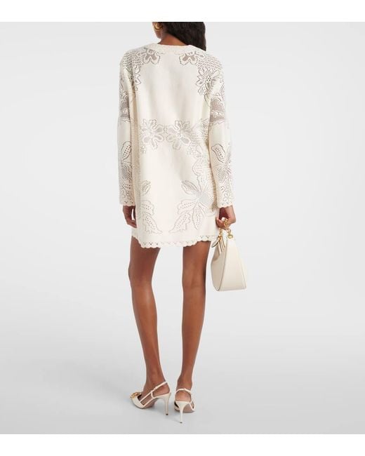 Vestido de algodon con encaje guipur Valentino de color Natural