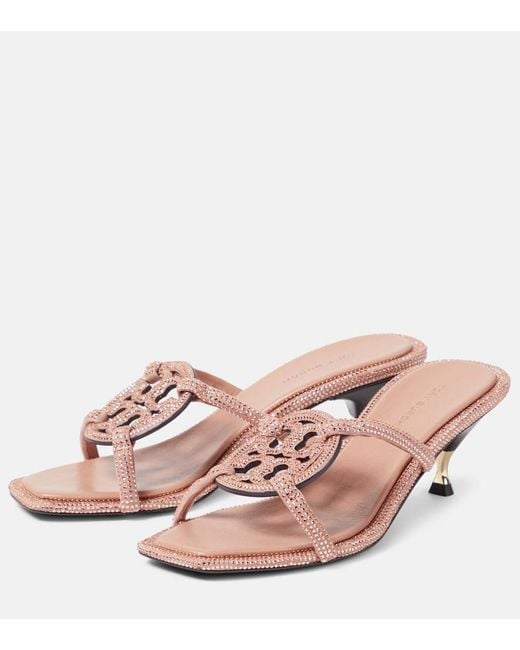 Tory Burch Pink Geo Bombe Miller Suede Sandals