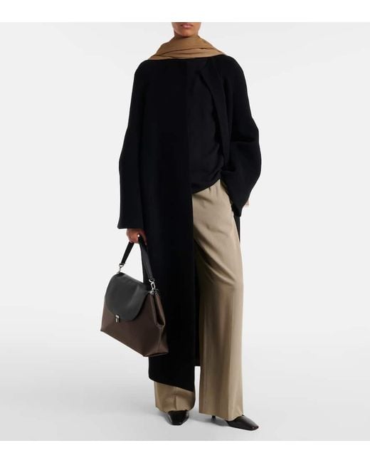 Totême  Black T-Lock Medium Leather-Trimmed Shoulder Bag