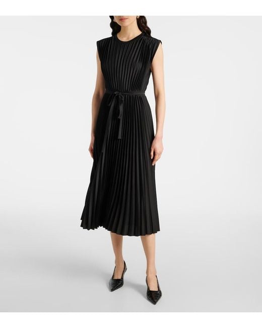 Joseph Black Volta Belted Plisse Satin Midi Dress