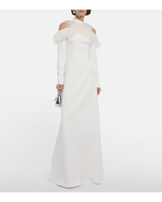 Christopher Kane White Bridal Feather-Trimmed Crepe Gown