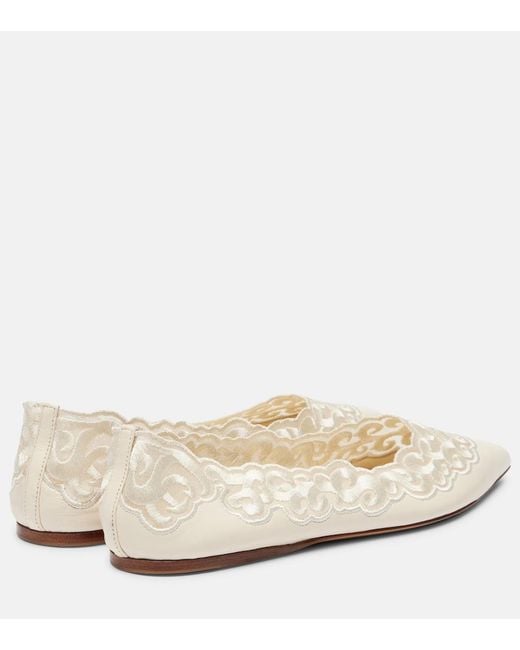 Gabriela Hearst Natural Ziva Embroidered Leather Ballet Flats