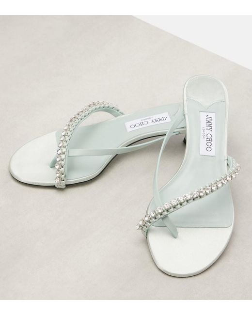 Jimmy Choo White Dila 35 Leather And Satin Thong Sandals