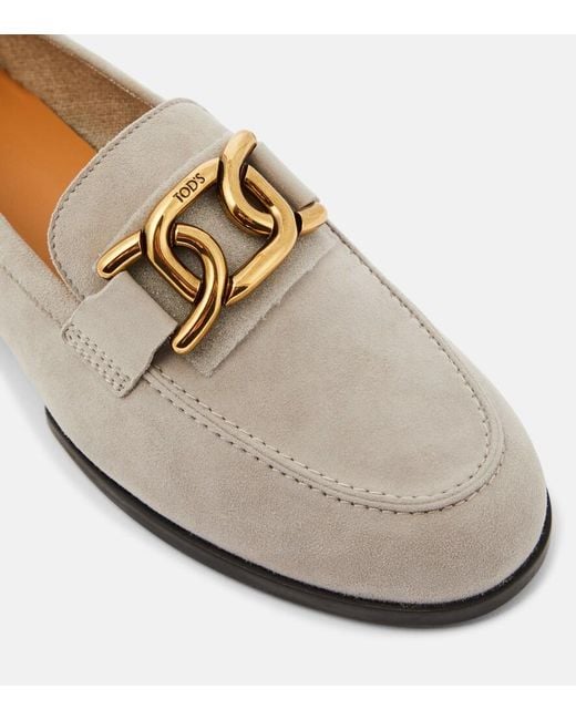 Tod's White Embellished Suede Loafers