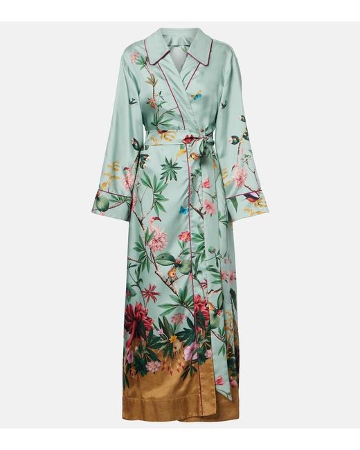 LaDoubleJ Green Midnight Floral Silk Wrap Dress