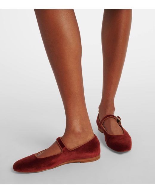 Le Monde Beryl Red Velvet Mary Jane Flats