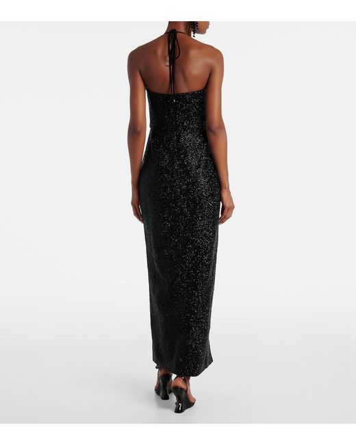 Clio Peppiatt Black Mariposa Embellished Halterneck Gown
