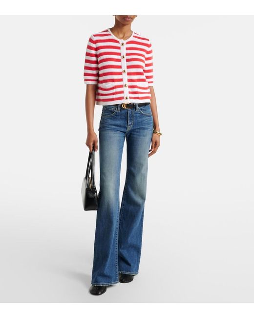 Jardin Des Orangers Red Striped Cotton And Cashmere Cardigan