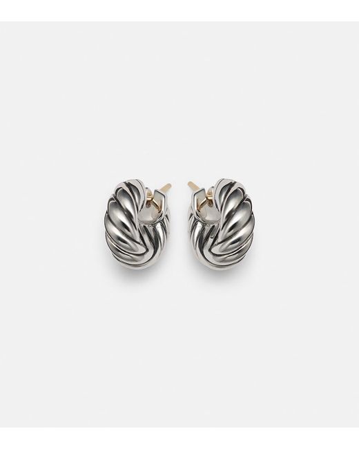David Yurman White Sculpted Cable Sterling Hoop Earrings