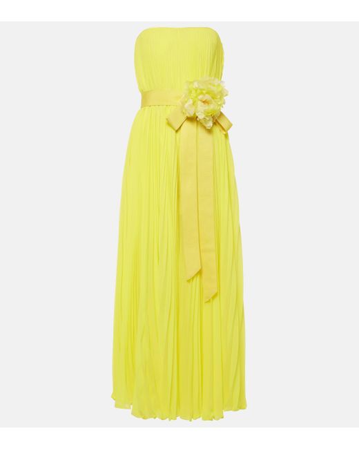 Max Mara Yellow Elegante Hiltex Chiffon Maxi Dress