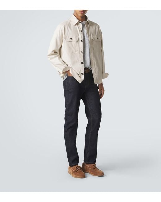 Brioni Gray Striped Linen And Cotton T-Shirt for men