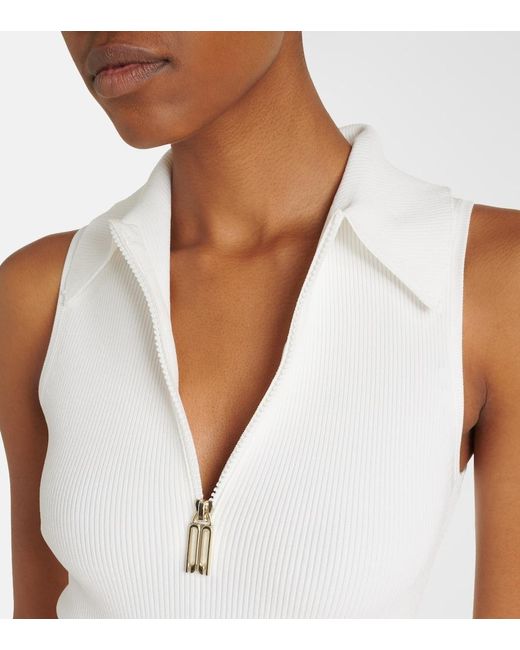 Victoria Beckham White Mira Ribbed-Knit Zip-Up Midi Dress