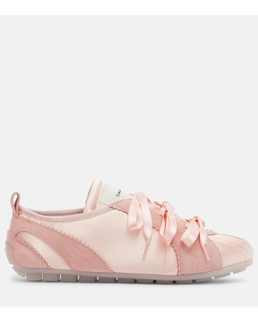 Simone Rocha Pink Ballerina Grip Satin And Suede Sneakers