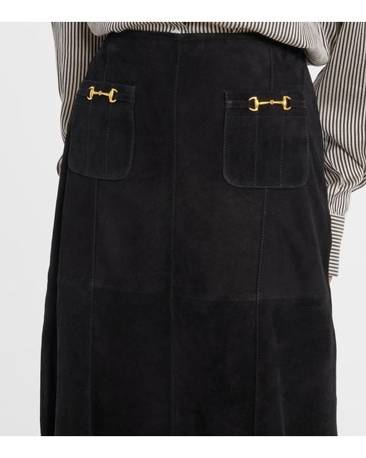 Rixo Black Edwina High-Rise Suede Midi Skirt