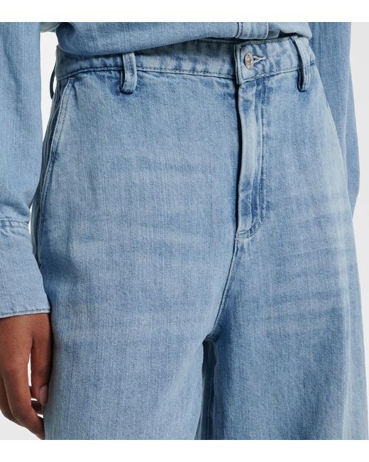 7 For All Mankind Blue Cotton And Linen Wide-Leg Jeans