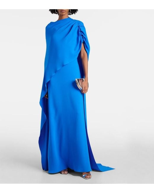 Oscar de la Renta Blue Draped Silk-Blend Georgette Gown