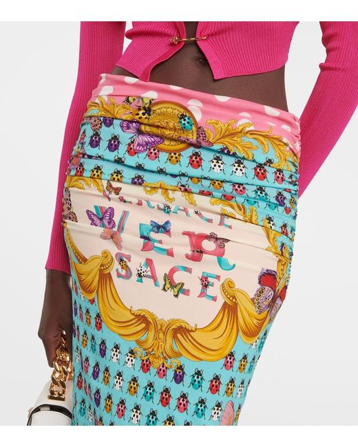 Versace Multicolor Printed Draped Midi Skirt