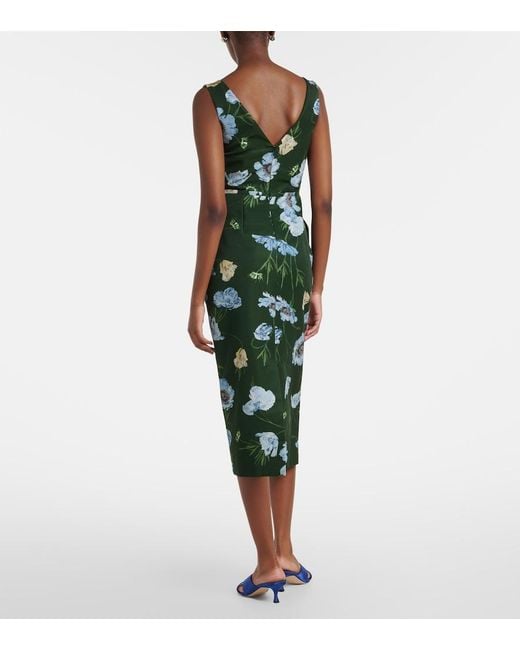 Erdem Green Floral Cotton-Blend Faille Midi Dress