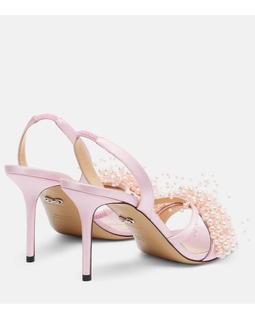 Mach & Mach Pink Floating Pearl 85 Satin Sandals
