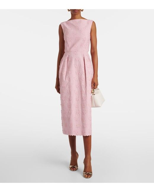 Vestido Midi De Lona Floral Bordado Erdem de color Pink