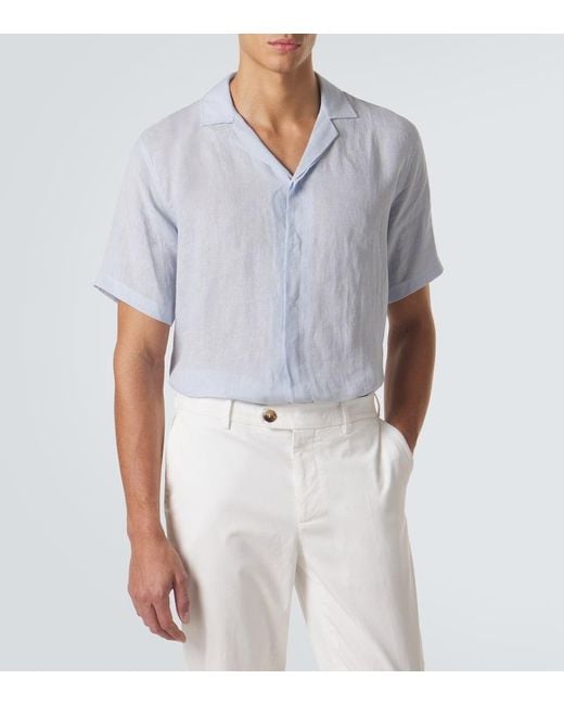 Orlebar Brown Blue Maitan Linen Bowling Shirt for men