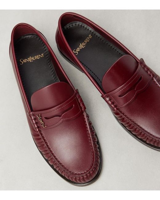 Saint Laurent Red Laurent Leather Penny Loafers
