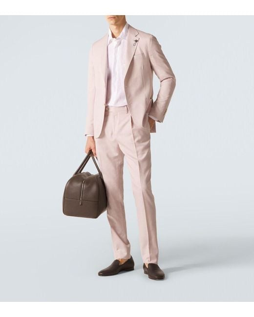 Lardini Pink Wool, Silk, And Linen Suit for men