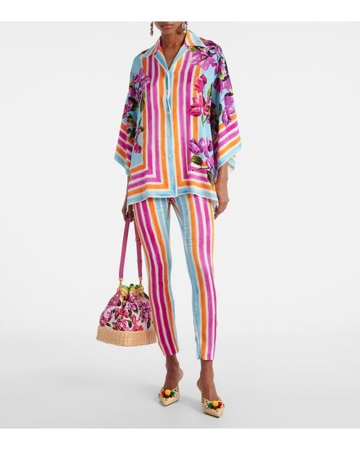 Dolce & Gabbana Red Striped Silk-Blend Leggings