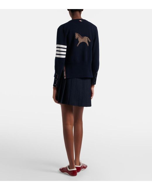 Thom Browne Blue Pleated Striped Wool Miniskirt