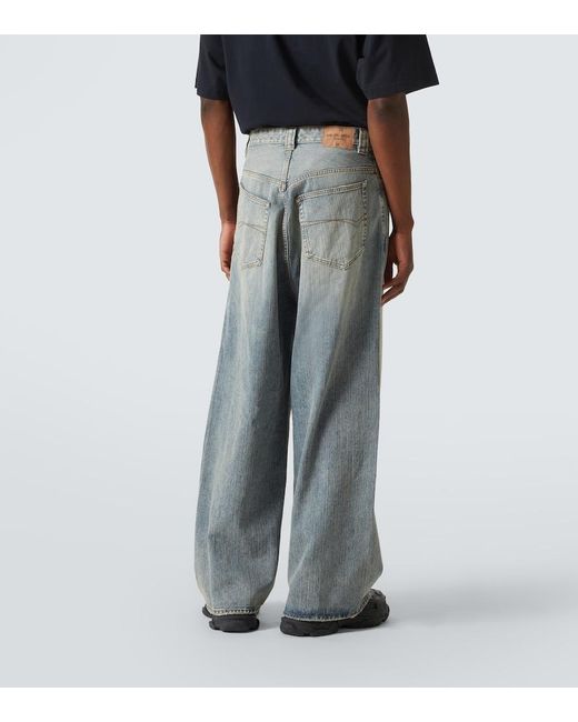 Balenciaga Blue Logo Embroidered Wide-Leg Jeans for men