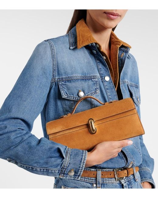 SAVETTE Brown Symmetry Slim Suede Top-Handle Bag