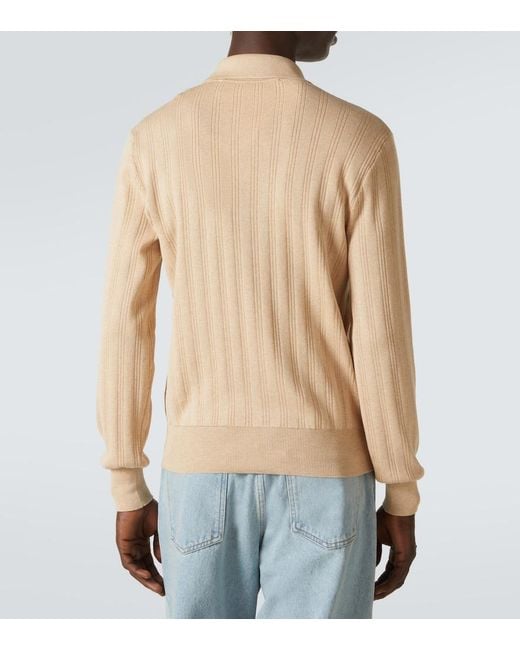 Valentino Natural Ribbed-Knit Cotton Polo Sweater for men