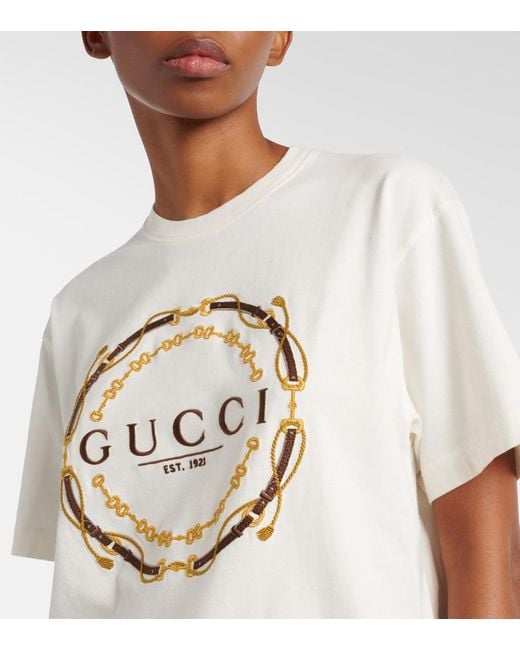 Gucci White Logo Embroidered Cotton Jersey T-Shirt