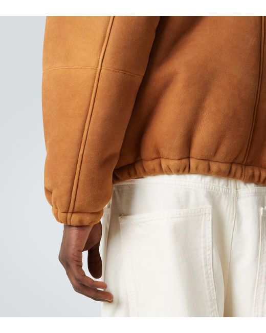A.PRESSE Brown Shearling-Lined Suede Jacket for men