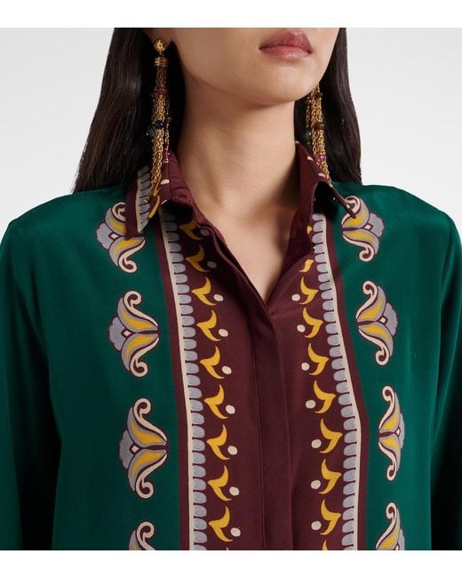 Etro Multicolor Long Silk Shirt With Placed Print