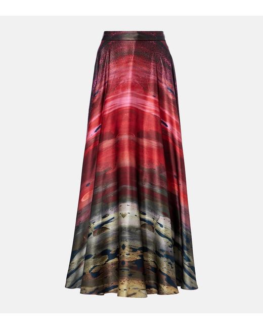 Roksanda Red Printed Silk Satin Maxi Skirt