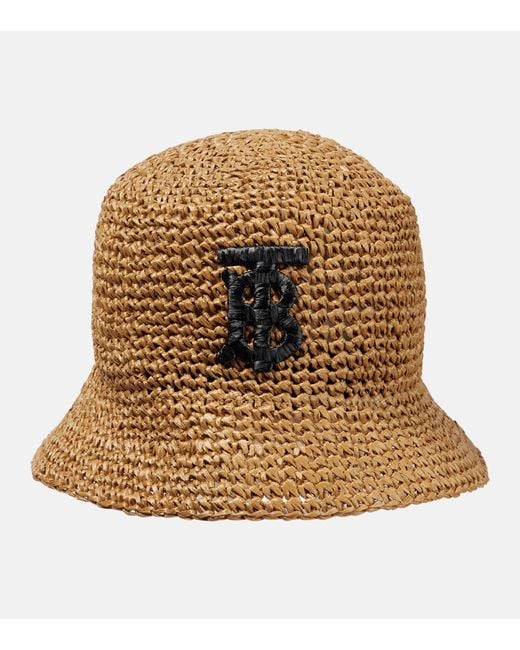 Burberry Tb Raffia-effect Bucket Hat in Brown | Lyst